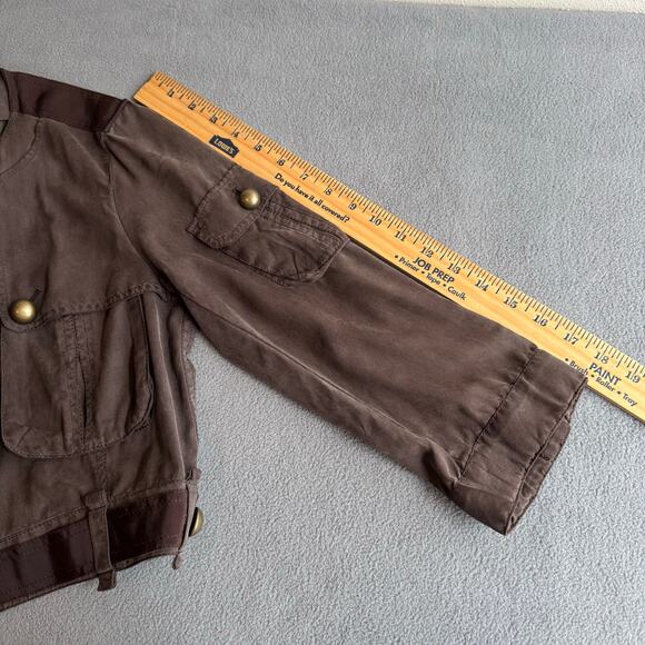 Lanvin en Bleu Silk Cropped Jacket Womens 38 Brown Full Zip Soft Luxury Chic - Picture 13 of 16